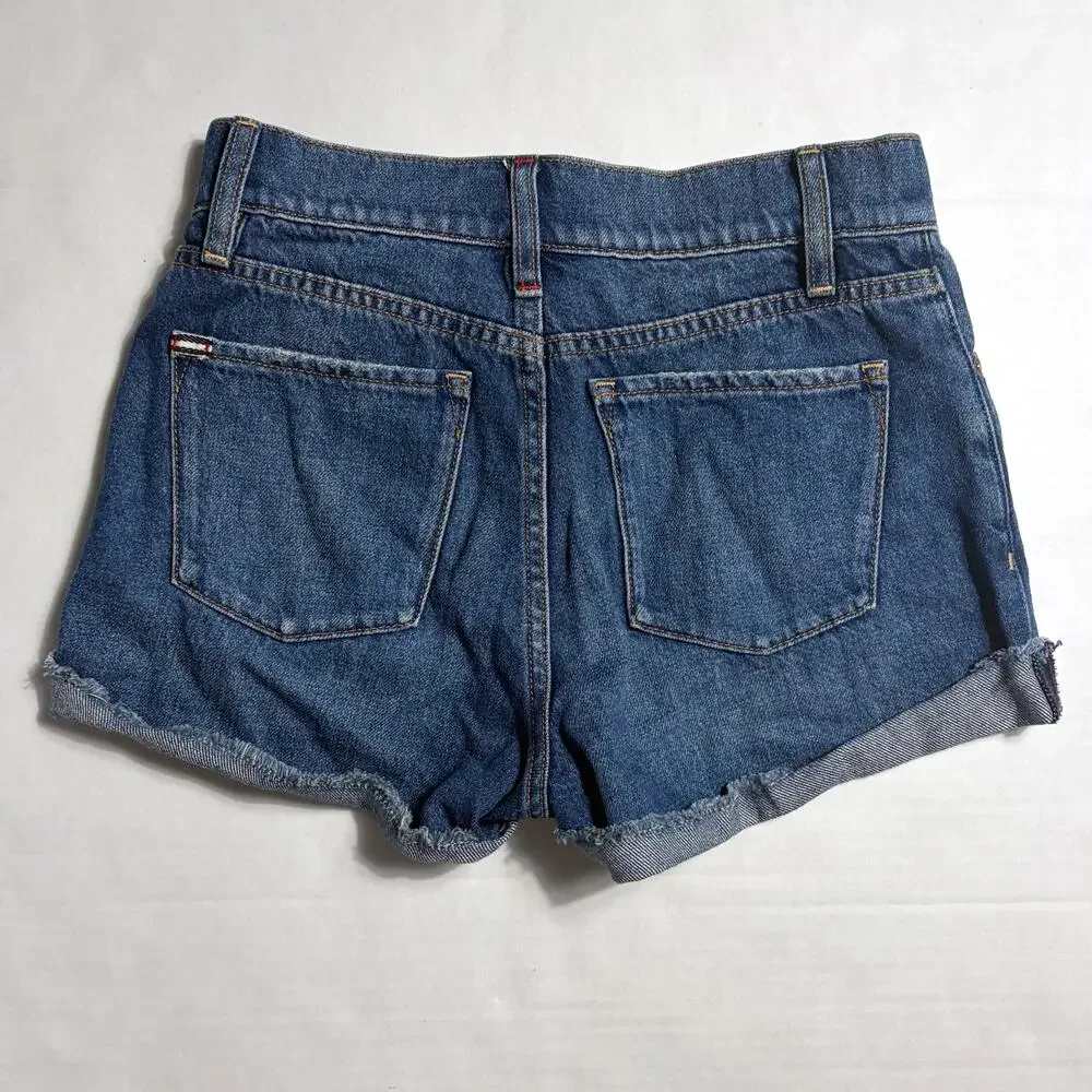 Alice + Olivia Trish Low-Rise Baggy Denim Shorts Lola Blue Wash Size 25